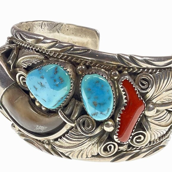 Signed Sterling & Turquoise Bracelet - Picture 2 of 9